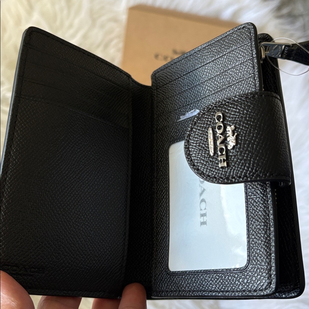 Coach Black Saffiano Leather Compact Zip Wallet - Picture 3 of 5